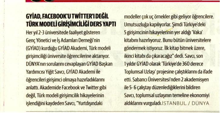 GYİAD, Facebook&acute;u Twitter&acute;ı değil Türk Modeli Girişimciliği Ders Yaptı