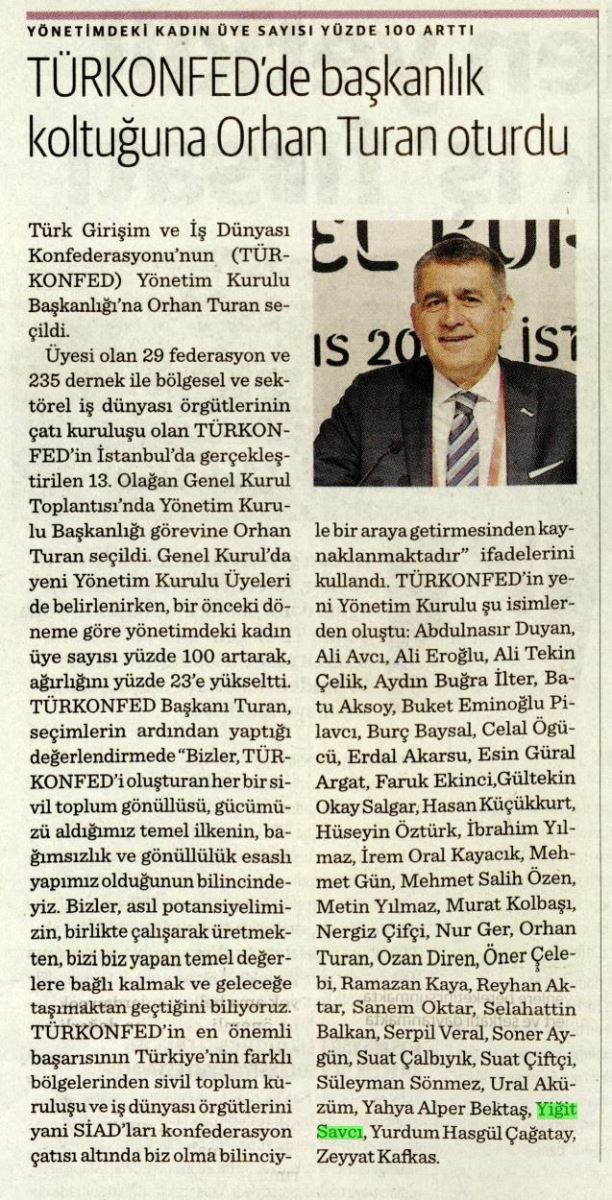 Türkkonfed&acute;de Başkanlık Koltuğuna Orhan Turan Oturdu